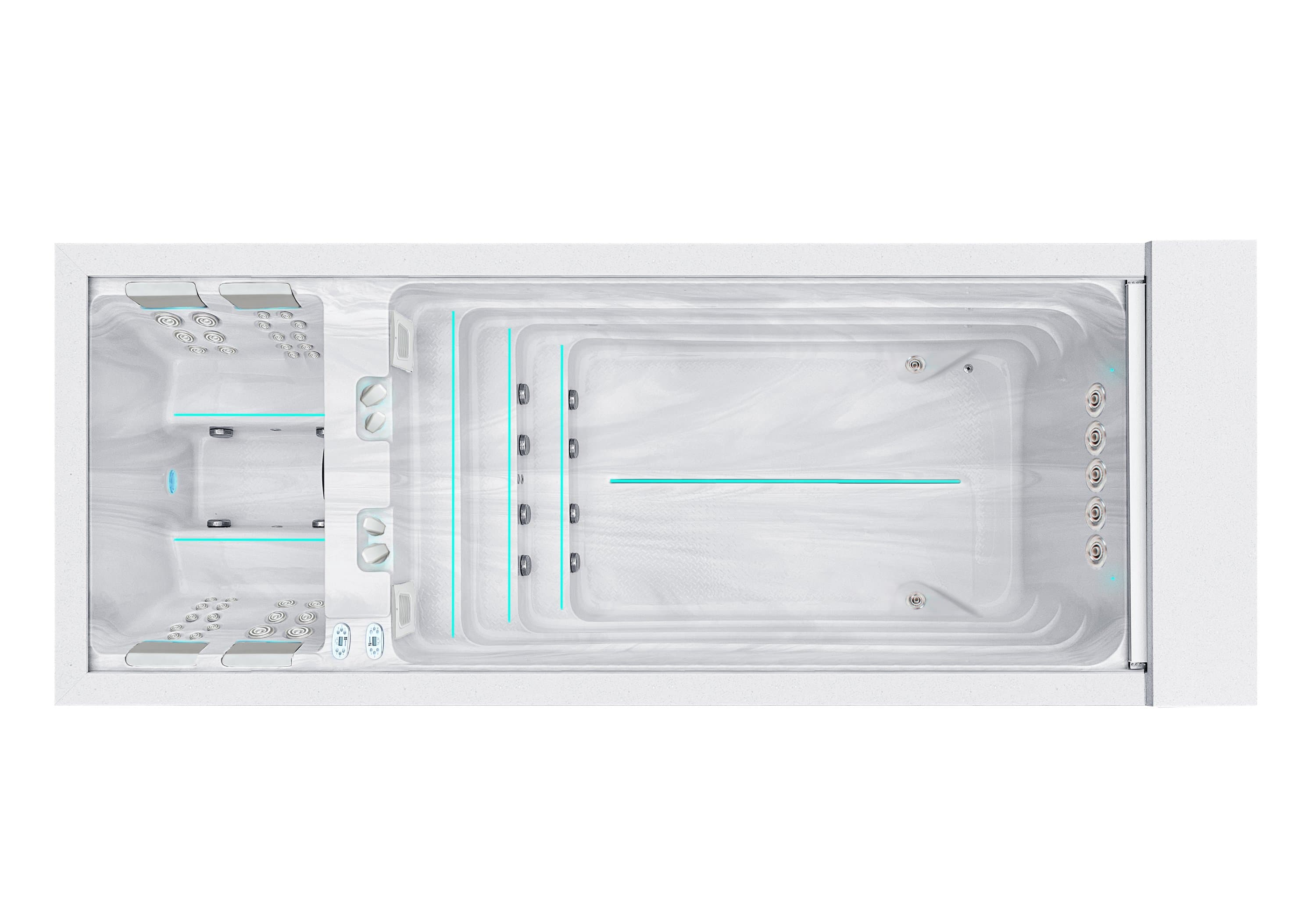 Balance swim spa, top view, Sterling White / Grey-Oak colorway
