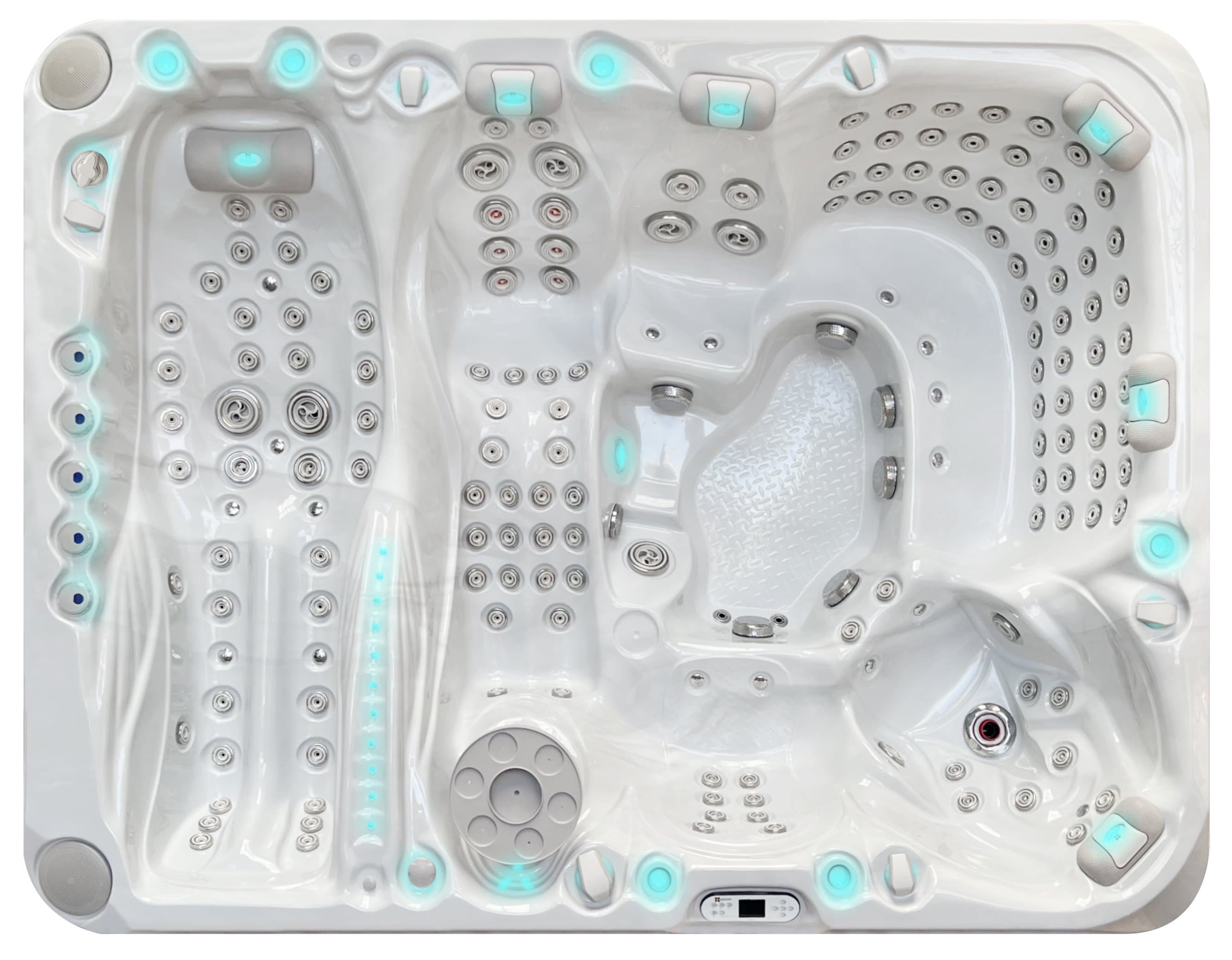 Grand Master Spas Ecstatic — top view, Sterling White shell with Grey / Oak trim