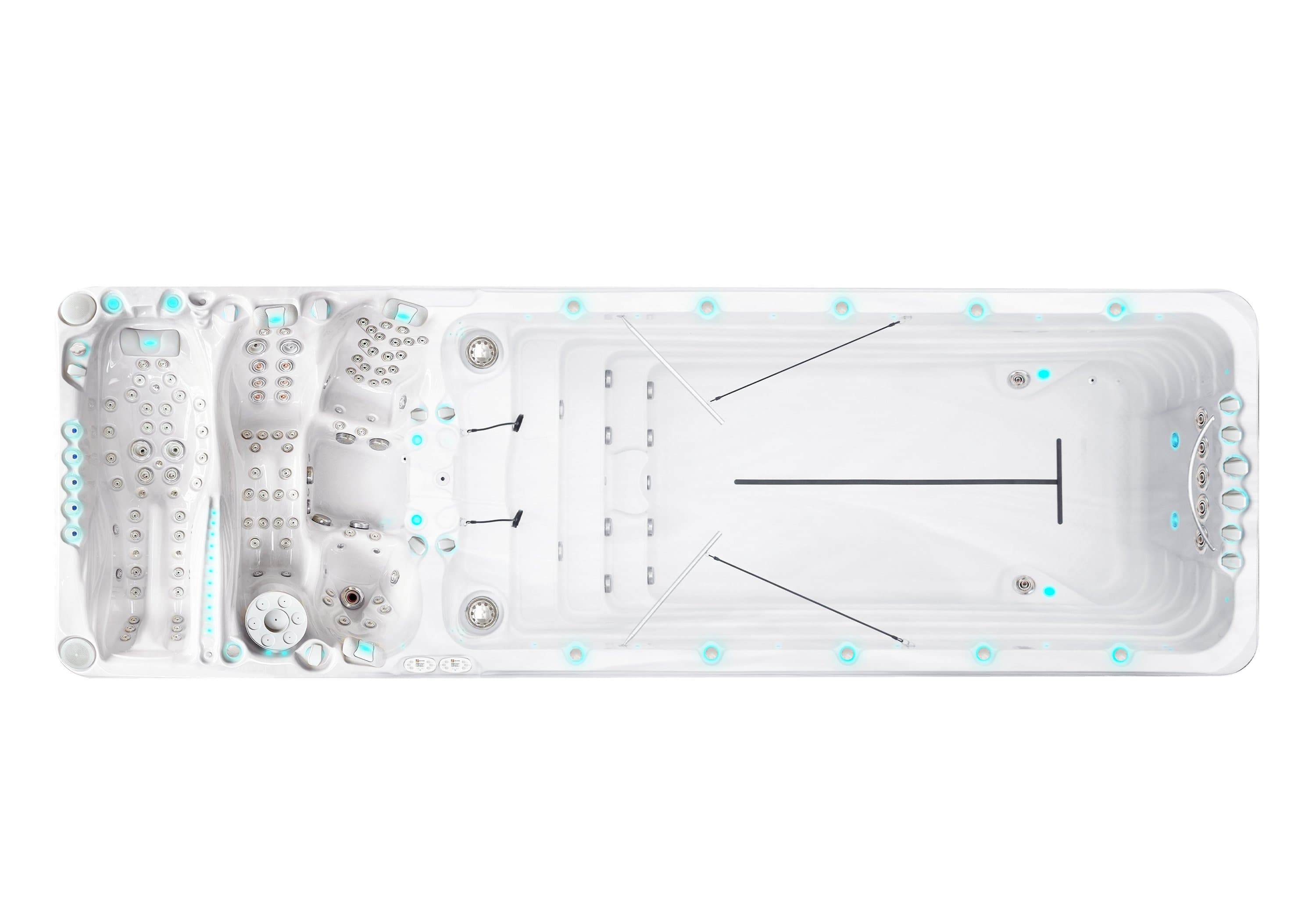 Energy swim spa, top view, Sterling White / Grey-Oak colorway