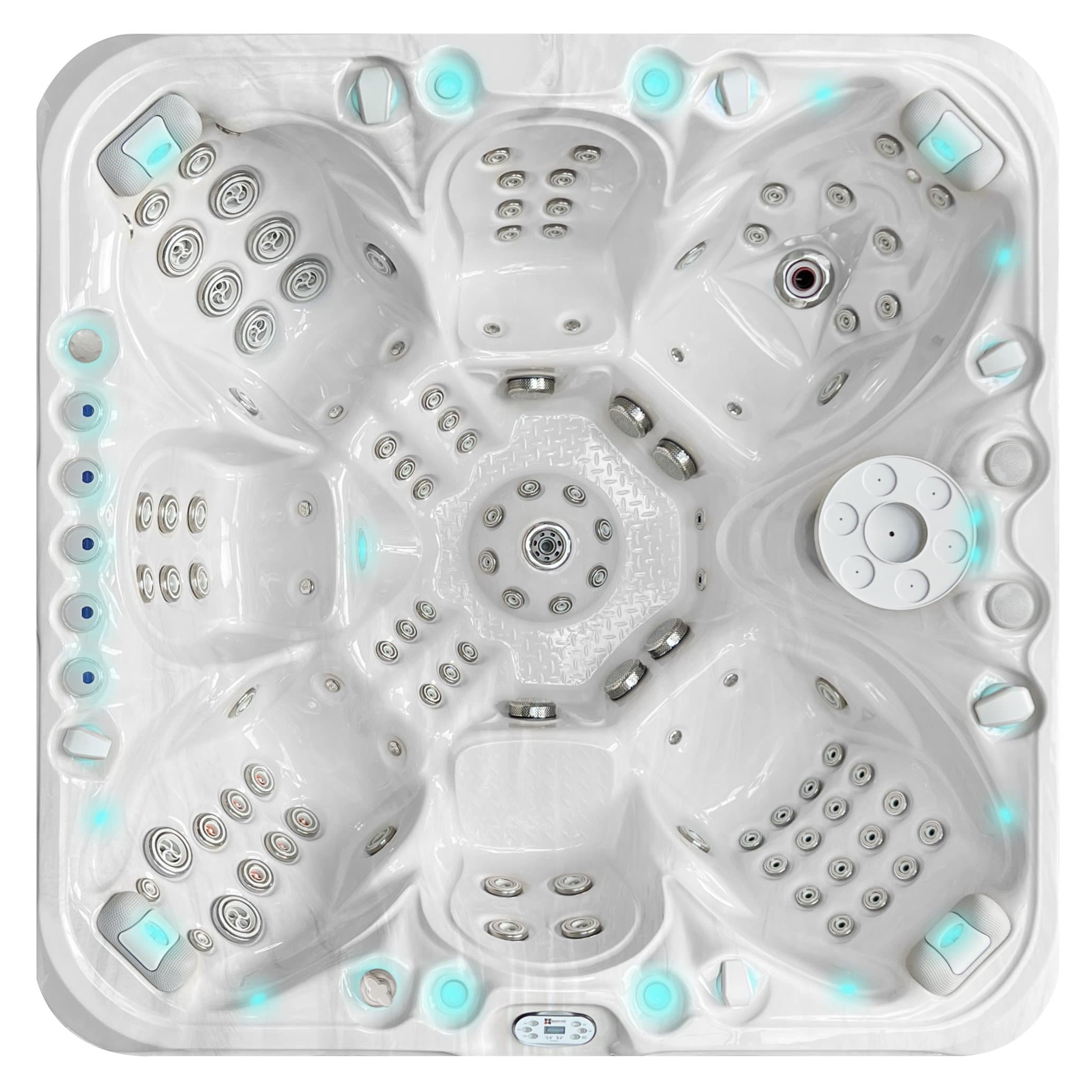 Excite spa, top view, Sterling White / Grey-Oak colorway