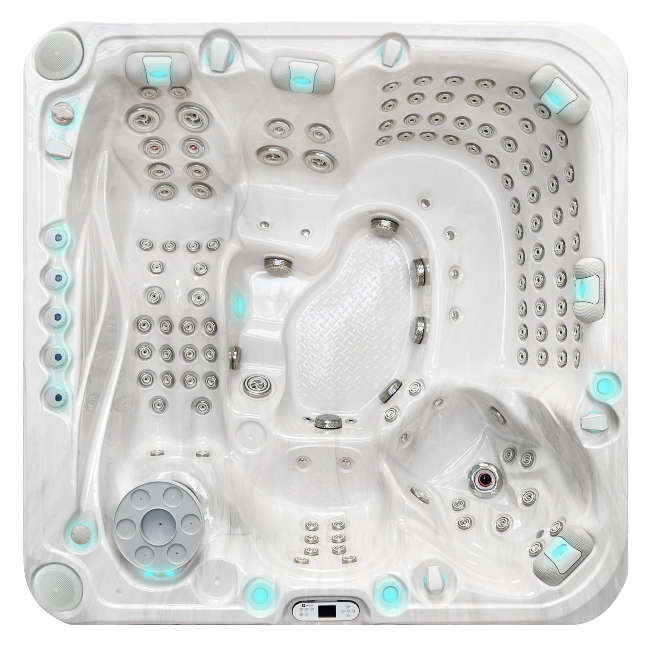 Exhilarate spa, top view, Sterling White / Grey-Oak colorway