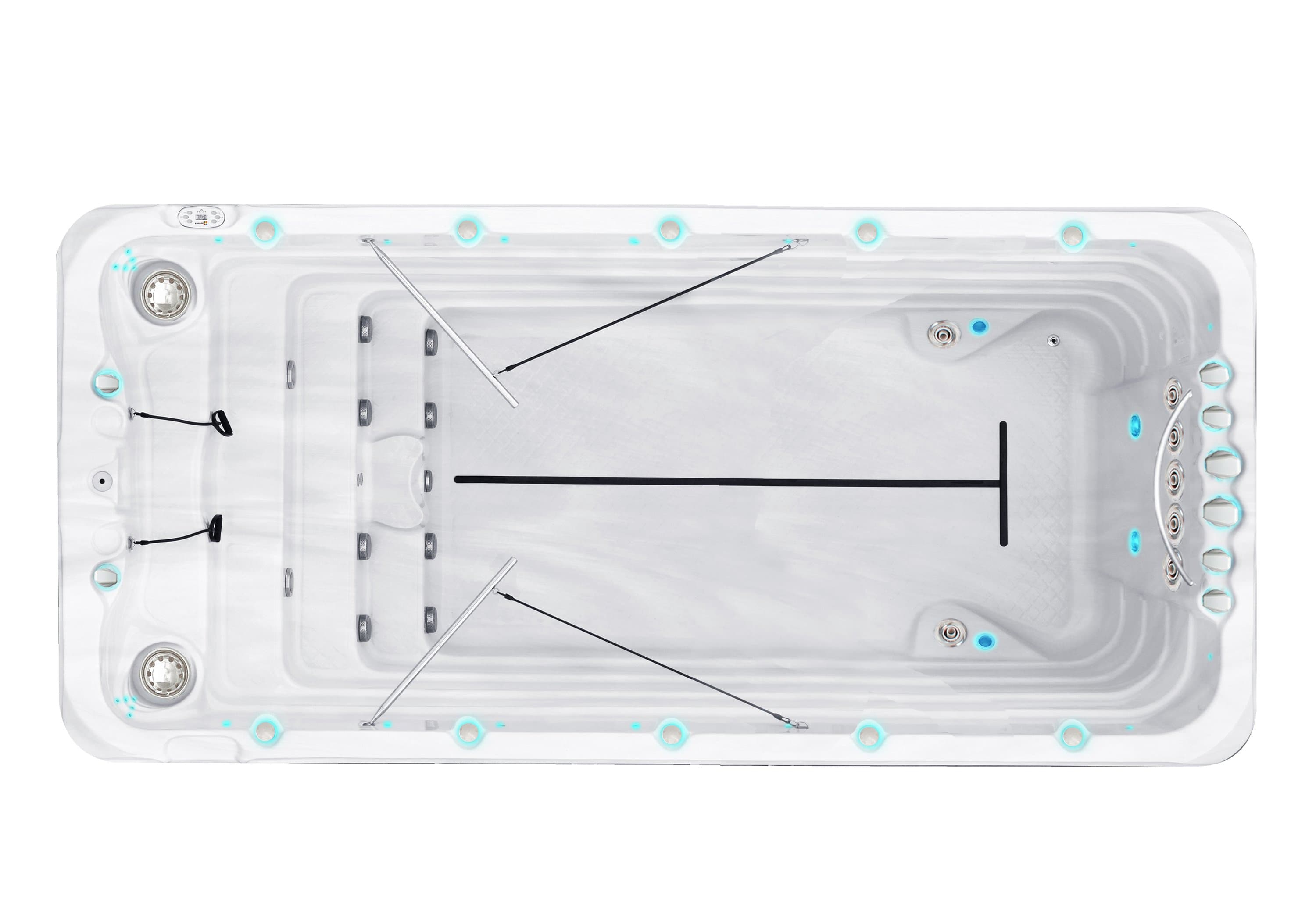Fitness 2 swim spa, top view, Sterling White / Grey-Oak colorway