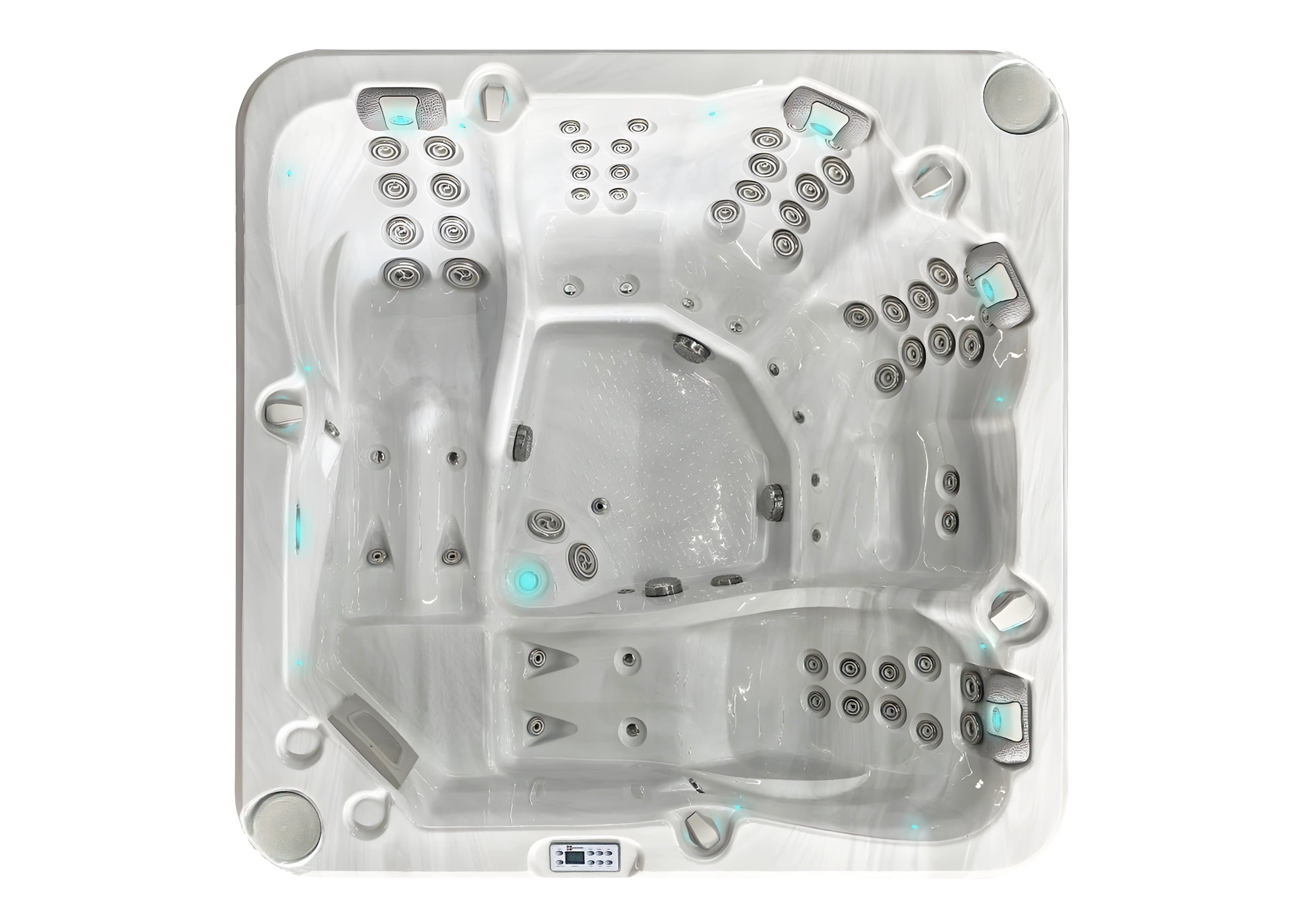Retreat spa, top view, Sterling White / Grey-Oak colorway