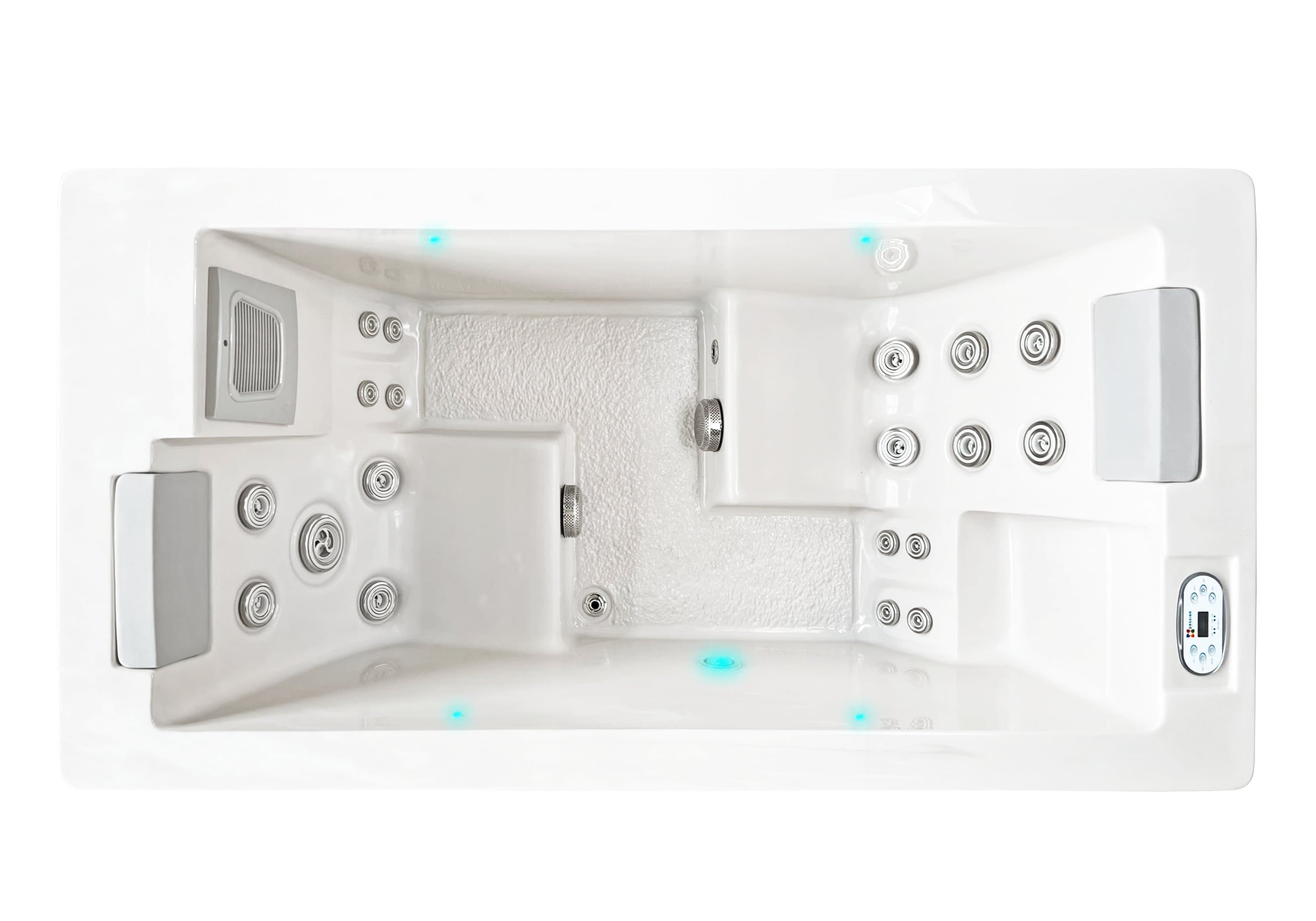 Serene 2 spa, top view, Sterling White / Grey-Oak colorway