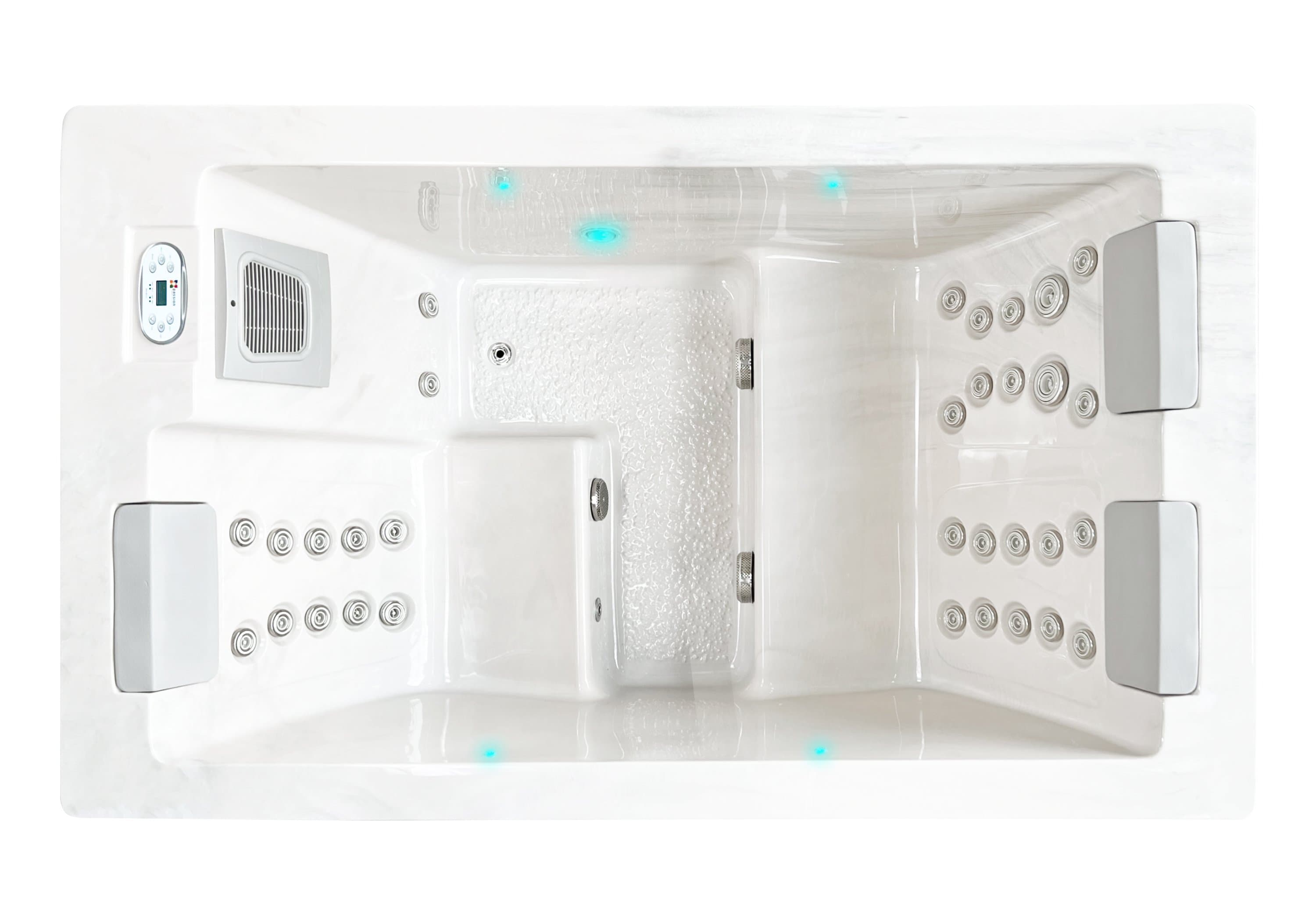 Serene 3 spa, top view, Sterling White / Grey-Oak colorway