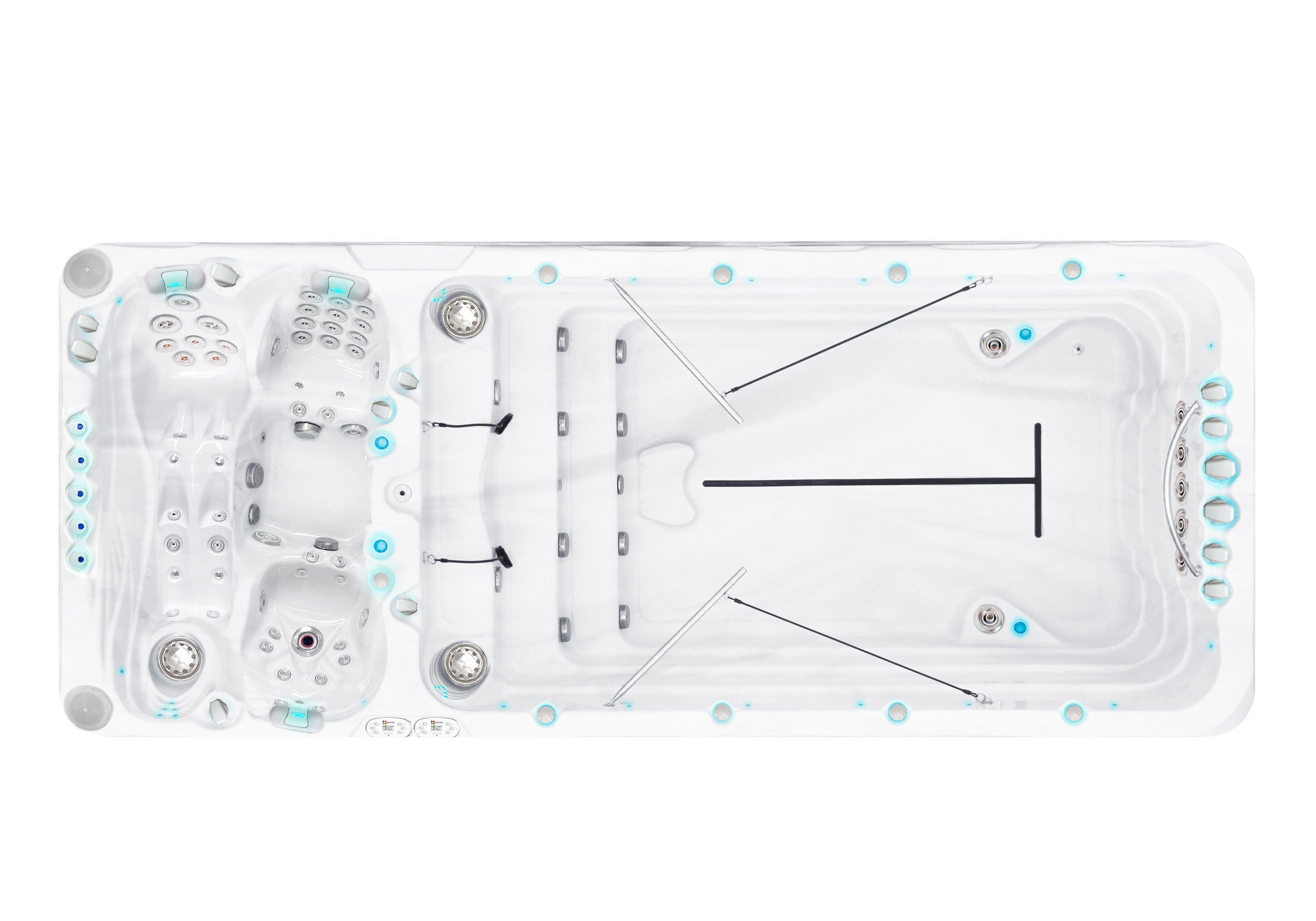 Spirit swim spa, top view, Sterling White / Grey-Oak colorway